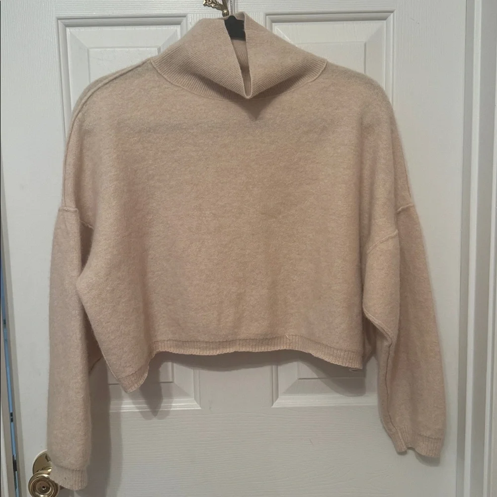 Free People So Low So High Oversized Cropped Cashmere Turtleneck Sweater Size S